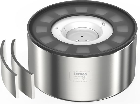 Feedoo 1Gallon No Spill Water Bowl for Dogs, Double-Wall Stainless Steel with Splash-Proof Paws Lid and Floating Disk, Non-Slip Base, Easy to Clean Slow Water Feeder for Large Medium Dogs