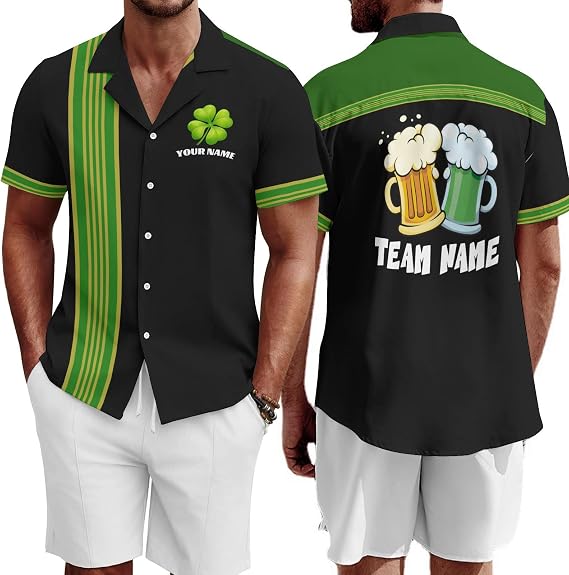 Custom Bowling Shirts for Men Vintage Retro Personalized Team Name Shirt | Short Sleeve Button Down Bowling Shirt with Custom Team Name, Hawaiian Style for Bowling League, Beach Trip and Gifts