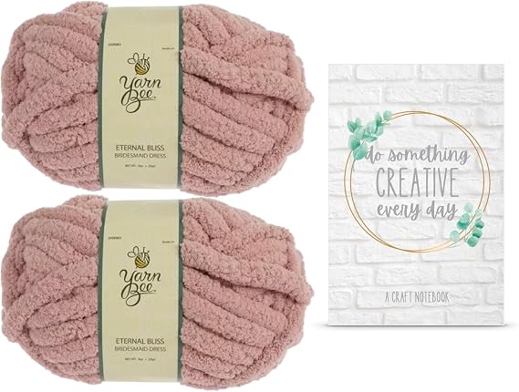Eternal Bliss Yarn from Yarn Bee, Jumbo Chunky Chenille Yarn for Knitting, Crocheting, and Crafts, 2 Pack Bundle with Craft Notebook from Pro31 Press (Bridesmaid Dress)