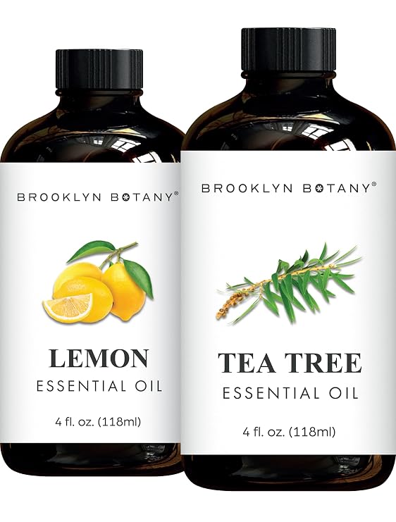 Brooklyn Botany Lemon & Tea Tree Essential Oils 4 Fl Oz (Pack of 2) 100% Pure & Natural Clarifying & Fresh Aromatherapy Blend