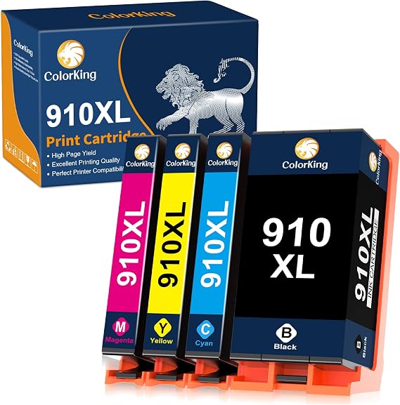 ColorKing 910XL 910 Compatible for HP 910XL Ink Cartridges Combo Pack for HP Ink 910 910XL High Page Yield for OfficeJet Pro 8025 8028 8035 8020 8015 8010 Black and Color 4 Pack