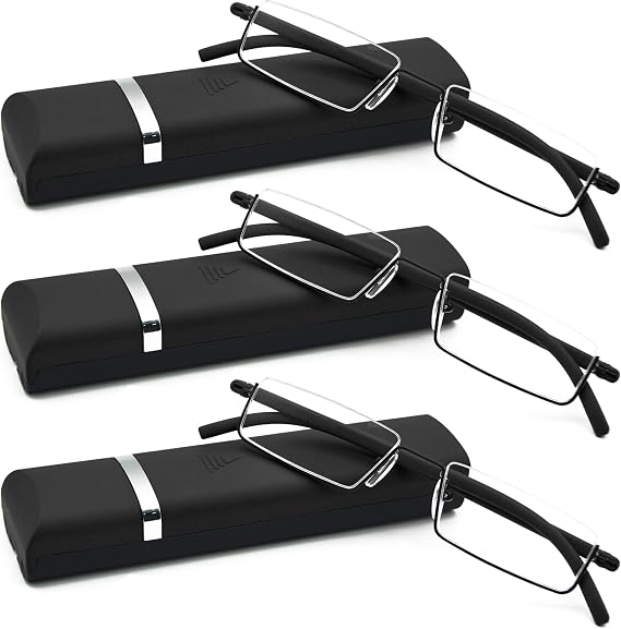 Half Frame Reading Glasses - Half Rim Computer Readers with Glasses Case for Men (3 PCS in Pouch) 1.00