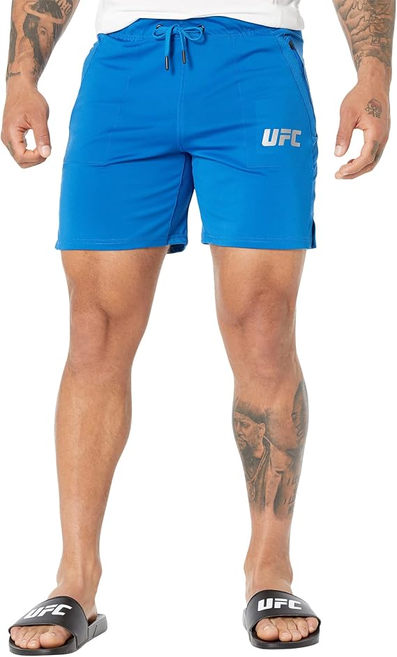UFC Mens Elastic Waist Shorts Without Brief Stretchable Polyester Drawstring Closure Zippered Pocket