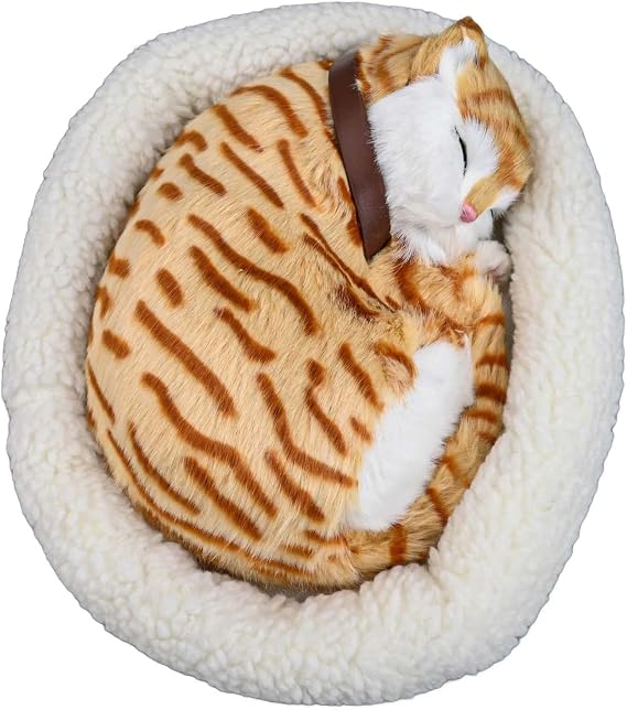 Realistic Breathing Sleeping Cat Plush Toy With Soft Stuffed And Electronic Motion Kitten Ornament For Home Car Decoration(Brown Cats)