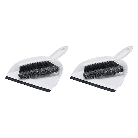 Amazon Basics Small Portable Mini Dustpan and Brush Set for Indoor Outdoor Floor Cleaning, Gray, Pack of 2