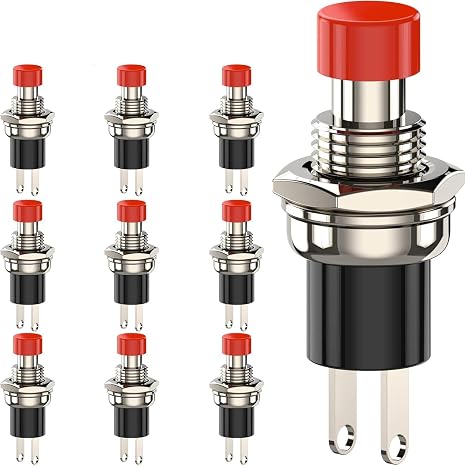 10PCS Momentary Push Button Switch - 2Pin SPST NO Copper Switch - 125V 3A or 250V 1A - Mini Push Button for Electronic Projects and DIY (Red)