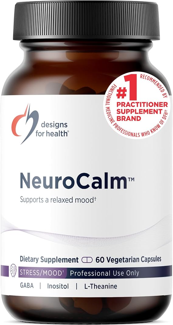 Designs for Health NeuroCalm - Supports Mood & Stress Relief with GABA, Inositol, L-Theanine, 5HTP, Vitamin B12 and B6, Taurine, Chamomile, Magnesium, and PharmaGABA - Gluten Free, Vegan (60 Capsules)