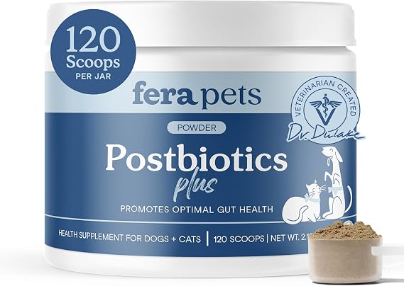 Fera Pets Postbiotics Plus Prebiotics for Dogs & Cats, 120 Scoops | Food Topper with Slippery Elm for Dogs & Cats Promotes Optimal Digestive Health & Inflammatory Response and Enhances Immunity