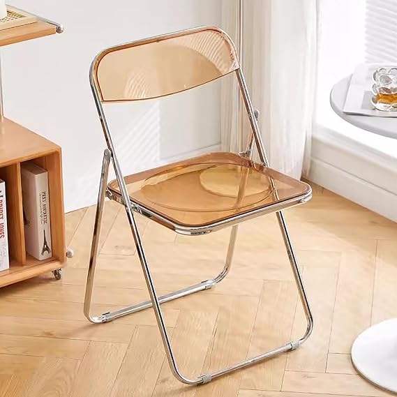 Modern Folding Chairs,Clear Modern Acrylic Chairs, Pc Plastic Living Room Folding Chair, Chrome Frame Accent Side Chair (Brown)