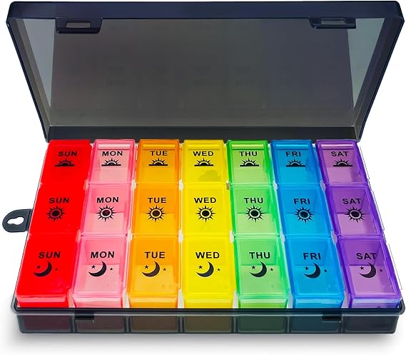 ZVZM Weekly Pill Box 7 Day, Pill Organiser 7 Day, Tablet Organiser Box, Medication Organizer, Medicine Storage Box, Dosette Box for Fish Oil/Vitamin