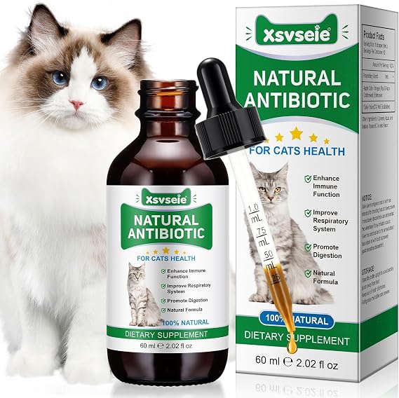 Antibiotics for Cats, Cat Antibiotics for Infections, Natural Antibiotics for Cats Immune Drops Help Supports Allergies, Itching, Coughs, Skin, 60ml, Bacon Flavor (1 Pack)