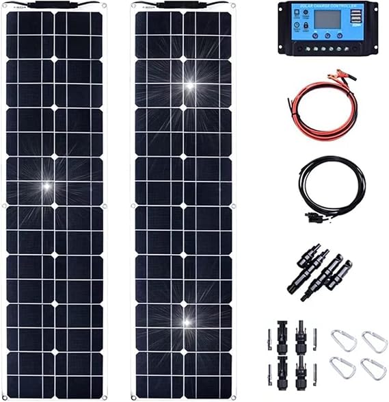 400W 800 W 24V/12V Monocrystalline Solar Panel Kit Bendable Flexible Solar Panels with 40A Charge Controller, Portable Solar Battery Charger for RV Boat Cabin Van Car Uneven Surfaces,2x200W