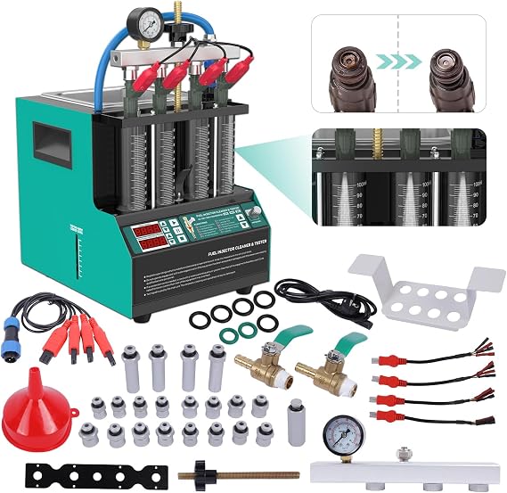 Injector Cleaner Machine 4-Cylinder, Injector Cleaner Tester Machine with LED Display, Maquina de limpiar inyectores for Gasoline Diesel Car Motorcycle