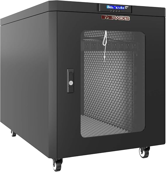 Sysracks 12U Soundproof Server Cabinet Quiet, Heavy-Duty Locking Network Gear for Home & Office, Noise Reducing Vented Server Cabinet Cooling Storage for Networking, Server and IT Equipment