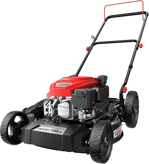 AMERISUN 21Gas Lawn Mower, 140cc Engine, 2-in-1 Mulching & Side Discharge, 6-Position Height Adjustment, Foldable Handles for Lawn, Yard, and Garden Maintenance | Supports Mulch & Side Discharge, 6-Position Height Adjustment, Foldable Handles Perfect For Lawn, Yard, and Garden Care