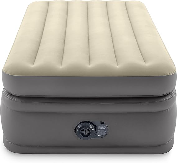 Intex 64161ED Twin Prime Comfort Elevated Air Mattress: Fiber-Tech Twin Size Built-in Electric Pump 20in Bed Height 300lb Weight Capacity