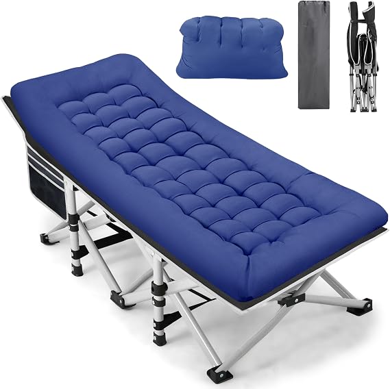 Fragess Foldable Camping Cots for Adults, 28" Extra Wide Cot with Removable Mattress, 600LBS Max Load, Sleeping Cots for Camping Outdoor/Office, Guest (Azure)