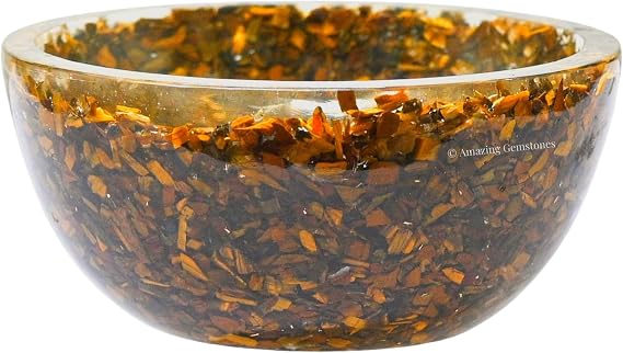 Amazing Gemstone Tigers Eye Orgonite Orgone Crystal Gemstone Bowl - 3" Orgonite Tigers Eye Crystal Bowl for Meditation, Crystals and Healing Stones Gift and Protection