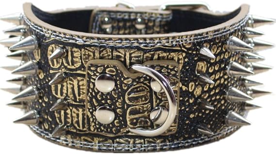 3" Sharp Spiked Studded Leather Dog Collar for Training,Sports,Walking,Medium,Large,X-Large,for Pitbull,Labrador,Boxer(Gold Brown,M)