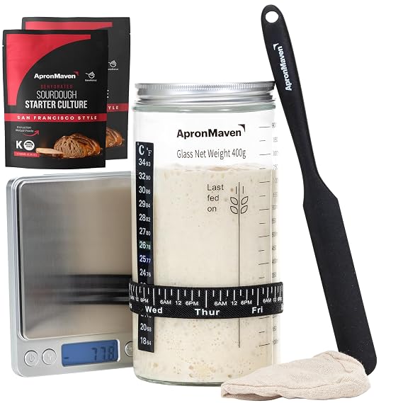 Deluxe Sourdough Starter Kit with Scale and 2 Pack Apron Maven Dehydrated San Francisco Sourdough Starter Culture