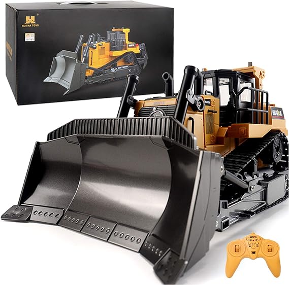 Okutou RC Bulldozer 2.4GHz Wireless 9CH Construction Vehicle Engineer Vehicle Structural Alloy 360-Degree Rotation 1/16 Equipped with Light Perfect Sound Popular Boy Toy Beginner-Friendly Easy to