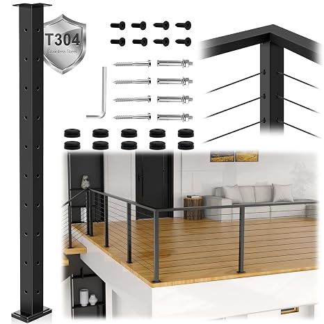 36" Modular Cable Railing Corner Post for Deck Porch Surface Mount