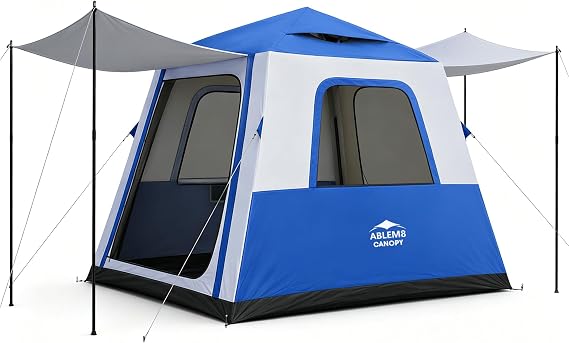 Inflatable Camping Tent with Pump, 2-4 Person Air Tent, Easy Setup Waterproof Blow Up Cabin with Awning for Outdoor Camping