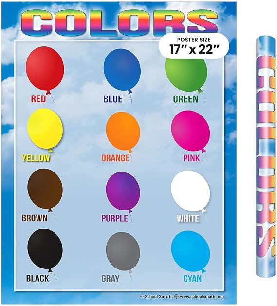 17 X 22 Laminated Colors Chart for Preschool Kids, Large Durable Display of Twelve Bold Colors for Use in Homeschool or Classroom Settings