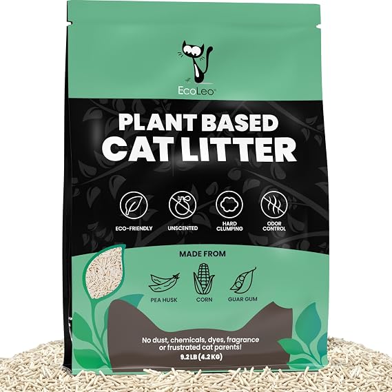 EcoLeo Plant Based Pea Husk Cat Litter 100% Natural, Dust-Free, Unscented, Clumping, Odor Control, Low Tracking, Micro Pellets Litter for Multi-Cat Homes