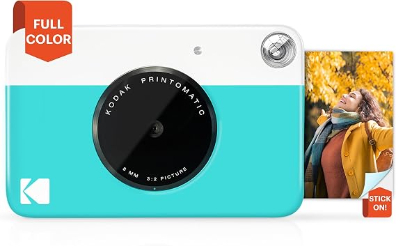 Kodak PRINTOMATIC Digital Instant Print Camera Blue, Full Color Print on Zink 2x3 Sticker Type Paper - Print Your Memories Instantly