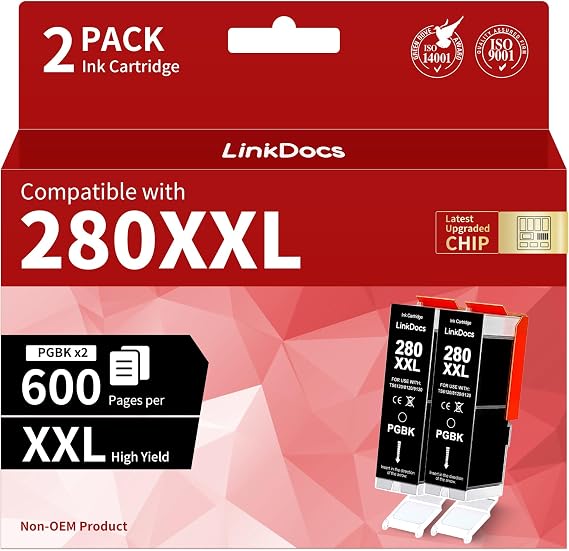 LinkDocs 280xxl Compatible PGI-280xxl Black Ink Cartridges for Canon Printers Replacement for Canon 280 XL pgbk Black Work for Pixma TR8620a TR8520 TR8620 TR7520 TR8500 TR8600 TS9120 Printer(2 PGBK)