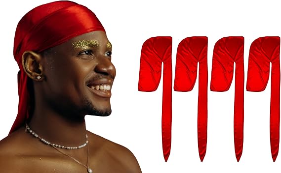 1 Pack Red Silky Satin Durag Bundle 4 Pack Red Silk Durag