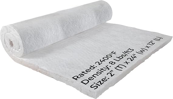 SIMOND Store Ceramic Fiber Insulation Blanket - 2" x 12" x 24" - 2400F Rated 8# Denisty - Fireproof Insulation for Furnaces, Forges, Kilns, Ovens, Stoves, Fireplaces, Chimneys