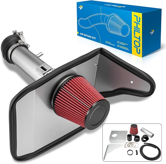 Air Intake Kit, 3.5" Cold Air Intake System + Heat Shield Compatible with 2012-2015 Camaro 3.6L V6 Heat Shield Air Intake Kit +Filter (Silver)
