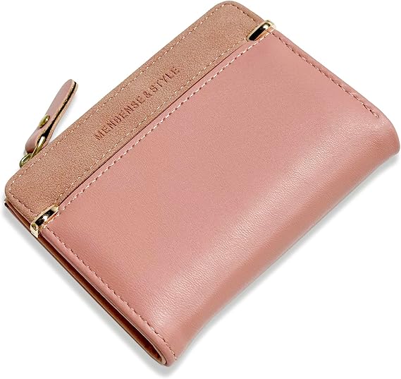 Leather Wallet PU Small Purses for Women, Bifold Card Holder Small Ladies Purse with Zipper Coin Pocket, Women's Wallets for Cash, Cion, Card, Bill (Dark Pink)