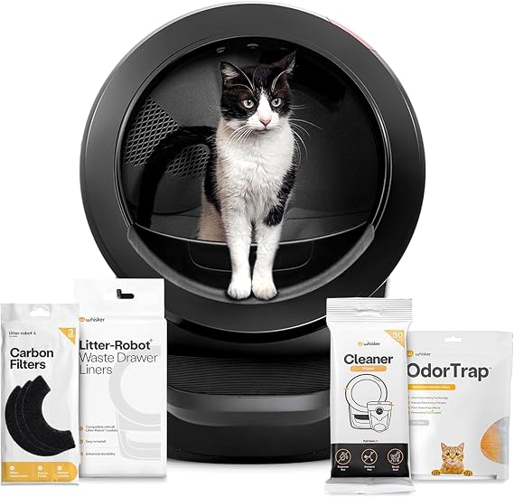 Whisker Litter-Robot 4 Supply Bundle, Black | Automatic, Self-Cleaning Litter Box, Includes Litter-Robot 4, 3 OdorTrap Refills, 10 Liners, 30 Wipes, 2 Filters