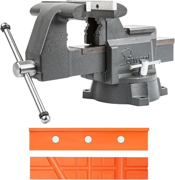 Forward CR80A-8In Bench Vise 190 Degrees Swivel Base Heavy Duty with Anvil (8") & Forward Soft Vise Jaws, 6" Magnetic Multi-Purpose Jaw Pads Cover