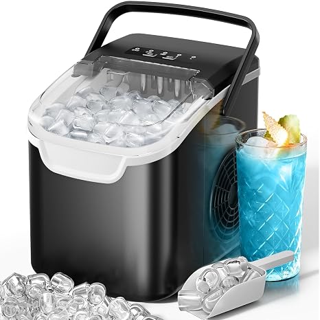 Kismile Nugget Ice Makers Countertop,Portable Ice Machine with Crushed Ice, 35lbs/Day,Self-Cleaning,One-Click Operation for Home Use(Brushed Black)