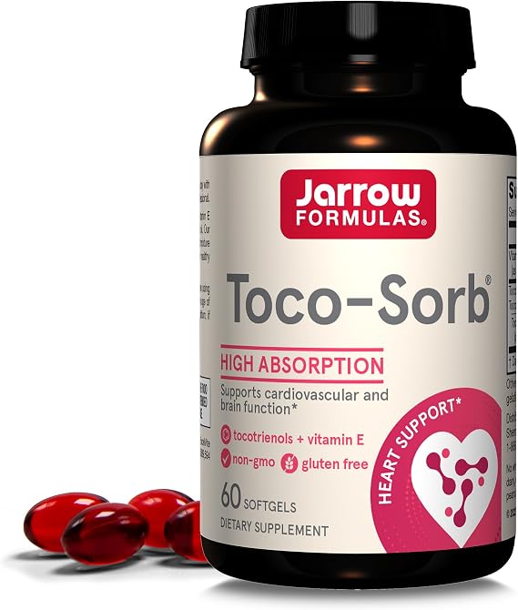 Jarrow Toco-Sorb Cardiovascular and Brain Support, 60 Softgels | High Absorption Formula, Tocotrienol-Tocopherol Complex & Vitamin E, Cardiovascular Support, 30 Day Supply