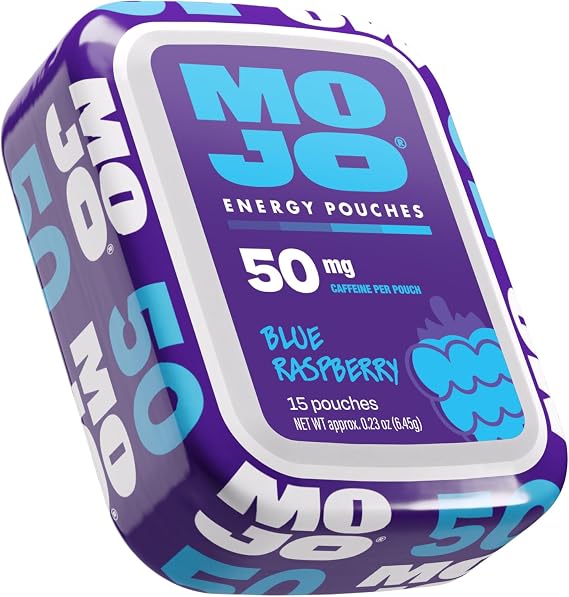 MOJO Energy 50mg Caffeine Pouches, Blue Raspberry, 15 Pouches, 1-Pack