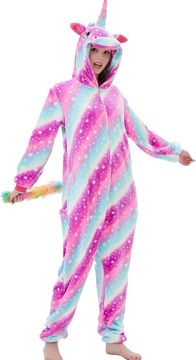 ABENCA Fleece Unicorn Onesie Pajamas for Women Adult Cartoon Animal Christmas Halloween Cosplay Onepiece Costume