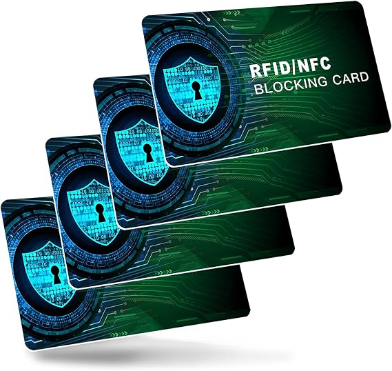 4 Pcs RFID Shielding Cards, Debit Credit Card Protector, Premium Contactless NFC Debit Credit Card Passport Protector, Anti-Theft Contactless NFC Blocker, Smart Slim Design Perfectly