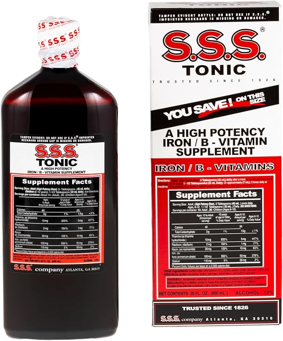 S.S.S. Tonic Liquid Iron & Vitamin B Supplement with B1, B2 & B3, 20 Fl Oz