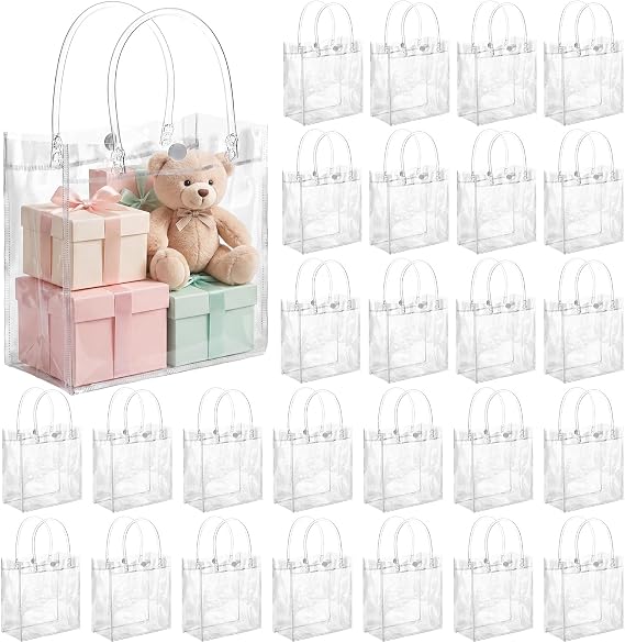 Saintrygo 50 Pcs Clear Gift Bags with Handles, 5.9 x 6.3 x 2.8 Inches