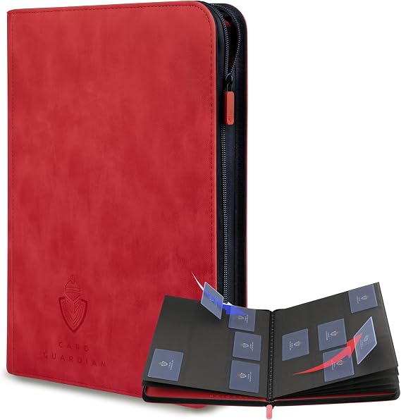 Card Guardian 9 Pocket Premium Binder with Zipper, Red
