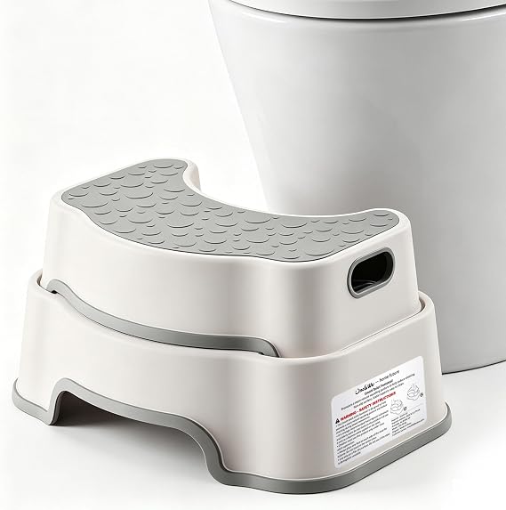 2-in-1 Adjustable Toilet Stool for Adults, Bathroom Foot Rest | 4.7 or 8.2 inch setup, TPR non-slip surface, and 300 lb support for family, kids, guest bath, and potty training