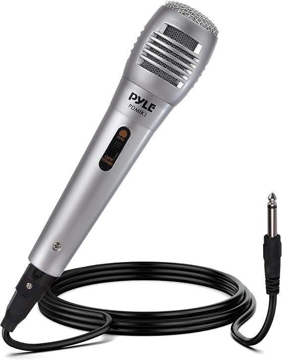 Pyle Wired Dynamic Microphone, Uni-Directional, Handheld Mic with Pop Filter, Steel Mesh Grill, 6.5 ft XLR Cable, Ideal for Stage and Studio Use, Rugged Construction, High Signal Output | Moving-Coil Dynamic, 50hz-15khz,54db, 600, Built-in Pop Filter, Steel Mesh Grille, Includes 6.5' Xlr-to-1/4 Cable