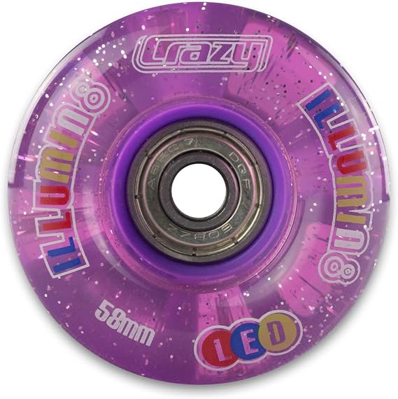 Light Up Roller Skate Wheels | Set of 2 Wheels | Bright LEDs that light up and are powered by movement - Purple Glitter (Size: 58mm)