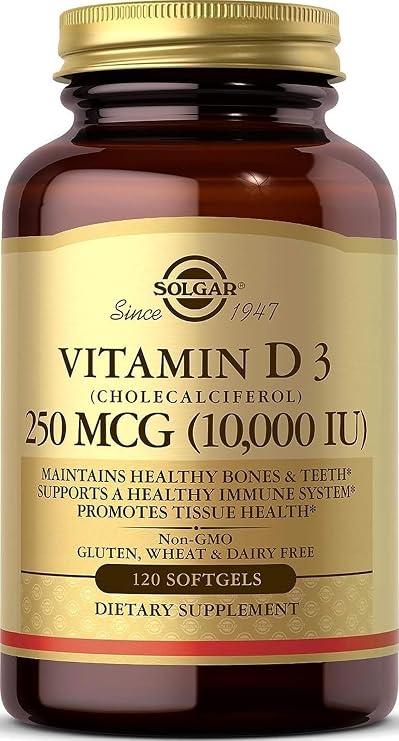 Solgar Vitamin D3 (Cholecalciferol) 250 MCG (10,000 IU), 120 Softgels - Helps Maintain Healthy Bones & Teeth - Immune System Support - Non GMO, Gluten/ Dairy Free - 120 Servings