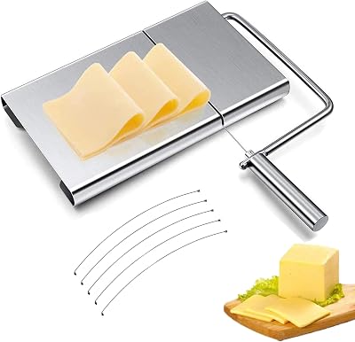 Cheese Slicer with Stainless Steel Wire, Kitchen Food Slicer, Multifunctional Cutter for Cheese Butter, 5 Replacement Wires inside. Silver